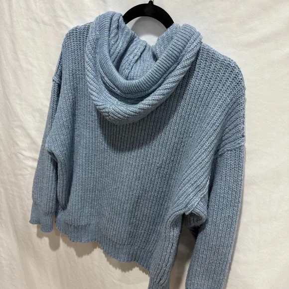 American Eagle Blue Knit Hoodie Sweater Small Cozy Pullover Layering Oversized - Picture 10 of 14